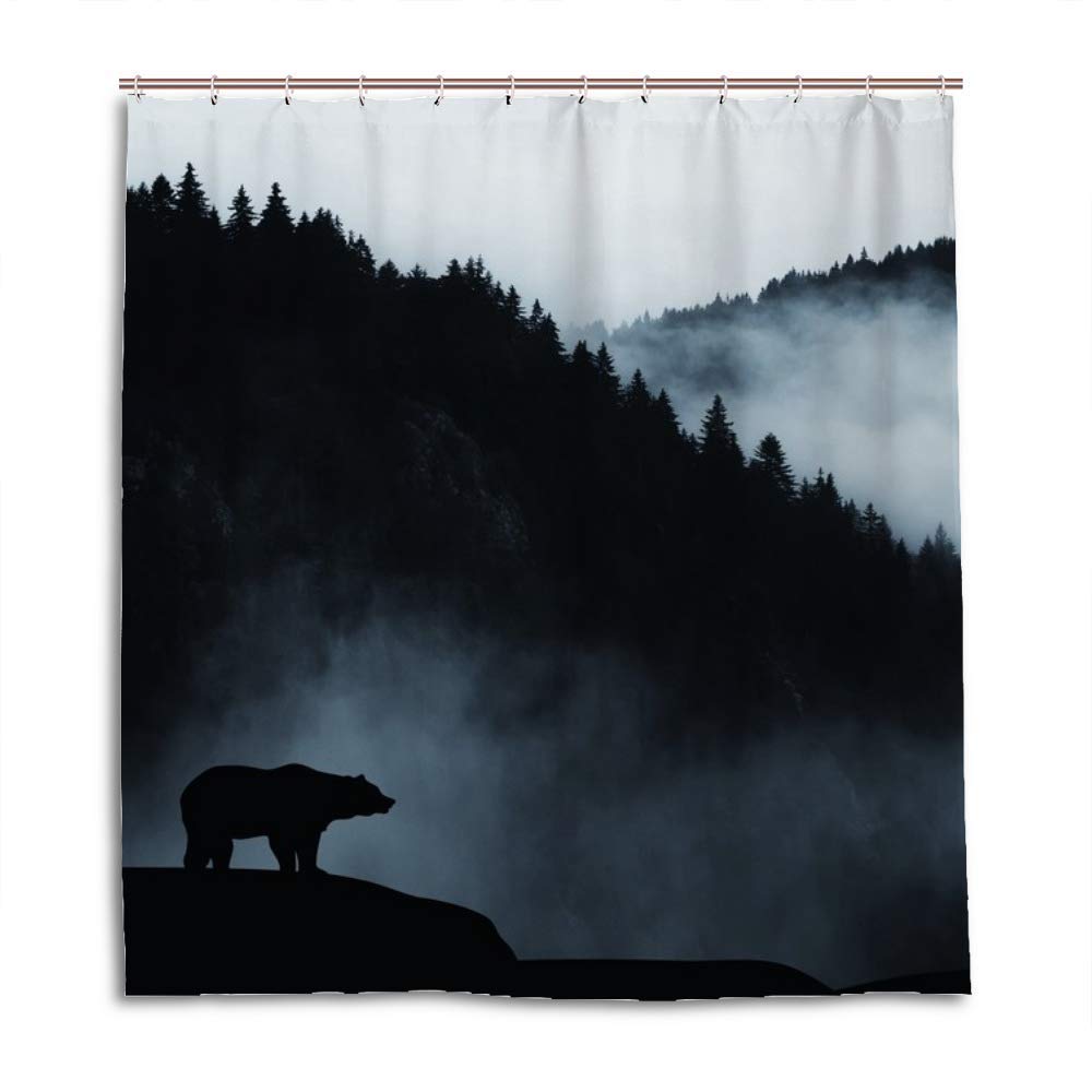 Rideau de douche paysage silhouette en tissu premium lavable avec anneaux