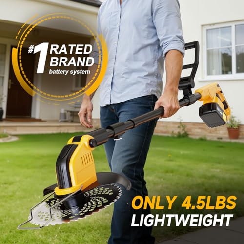 Image of 6000mAh 4-in-1 Electric Weed Wacker Cordless, 20000RPM Weed Eater Battery Powered, Heavy Duty Brush Cutter Edger Lawn Tool /Weed Trimmer /Grass Trimmer W /Wheel Metal Blade, 2 Battery Yard Tool