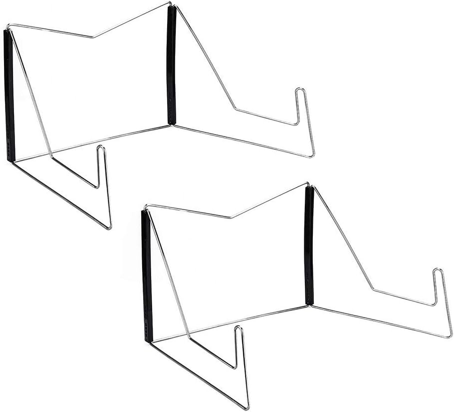 Book Stand,2 Pack Fold-n-Stow Metal Book Holder,Music Book Easel Display Holder,Adjustable Reading Stand,Small Book Rest for Kitchen Counertops,Bookrest for Hardcover Textbook,Ipad,Cookbook (2 Black)