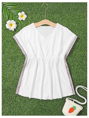Milumia Girl's Chevron Hollow Out V Neck Short Sleeve Cover Ups Swimwear Beach Dress3