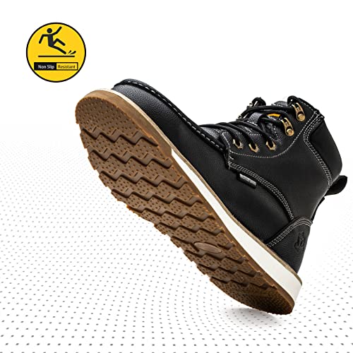 Kelodon Waterproof Steel Toe Boots For Men-6" Leather Work Boots Indestructible Construction Boots Safety Boots,Black,Size 9 Men #TOP4