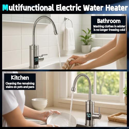 Elektrischer Wasserhahn mit Durchlauferhitzer, 220V 3000W Warmwasserhahn Küchenarmatur Smart Heater Wasserboiler für Küche, Garten, Bad, Wohwagen, Camping