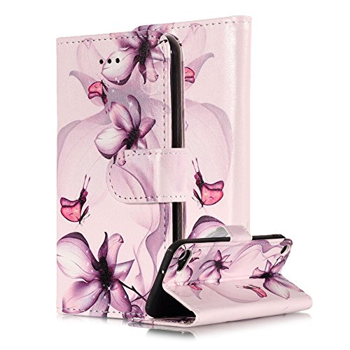 for iPod Touch 7th/6th/5th Generation Marble Wallet Case,Areall Colorful Hybrid Flip Folio Kickstand Shockproof Full Protective Phone Cover for iPod Touch 5/6/7,Purple Fancy Flower