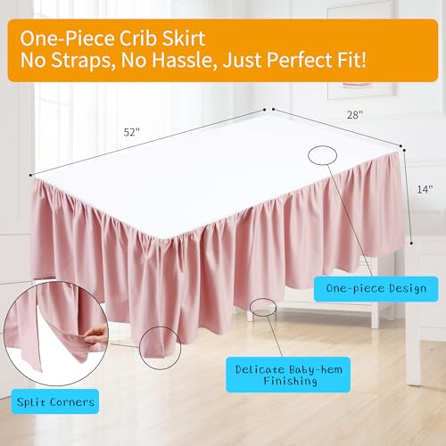 Image of Crib Bed Skirt Dust Ruffle 100% Cotton - Natural, Soft, Breathable for Baby's Delicate Skin, Nursery Toddler Crib Bed Skirt for Baby Boys Girls, Fits Standard Cribs 28 inch x 52 inch with 14 inch Drop