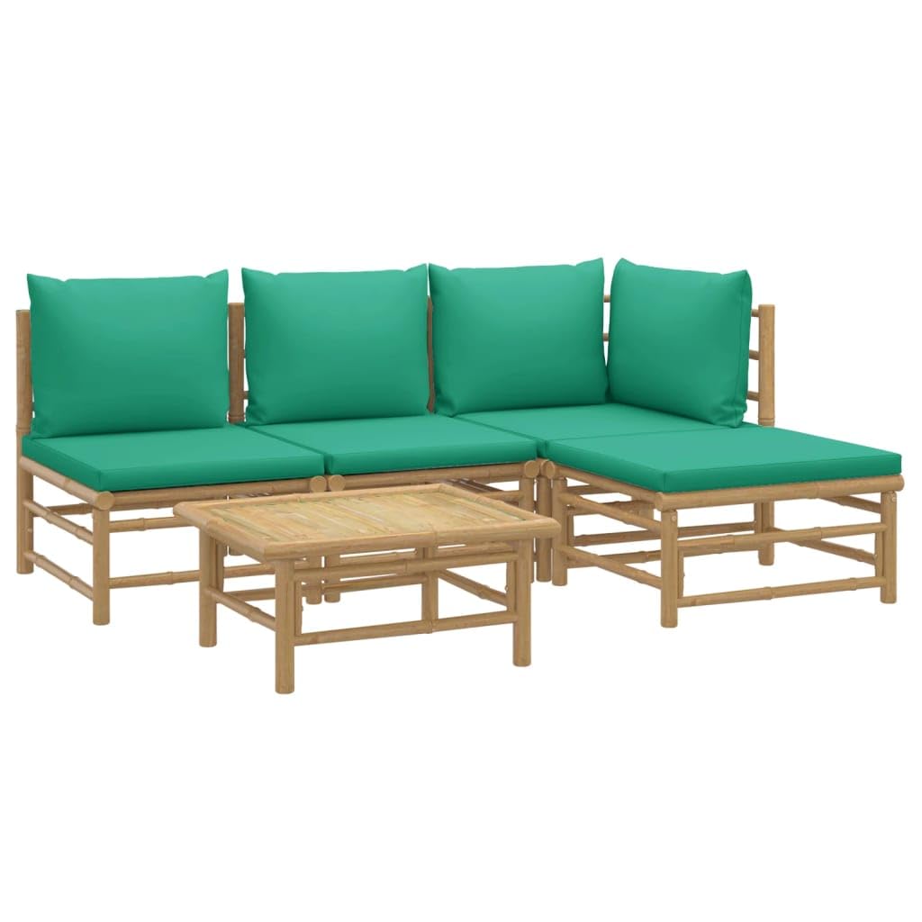 vidaXL Garten Lounge Set – 5-TLG. – Gartenmöbel Set mit Grünen Kissen