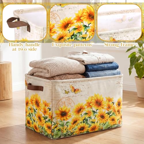Image of Fourluoo 6 Pack Sunflower Storage Basket with Handles Sunflower Clothes Storage Basket Bin Foldable Box Bins Organizer for Closet Shelf Nursery Kid Room Book Toy Chest