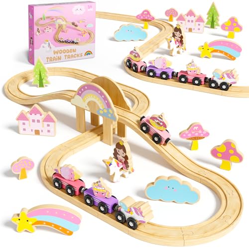 Ensemble de train en bois licorne et circuit de perles