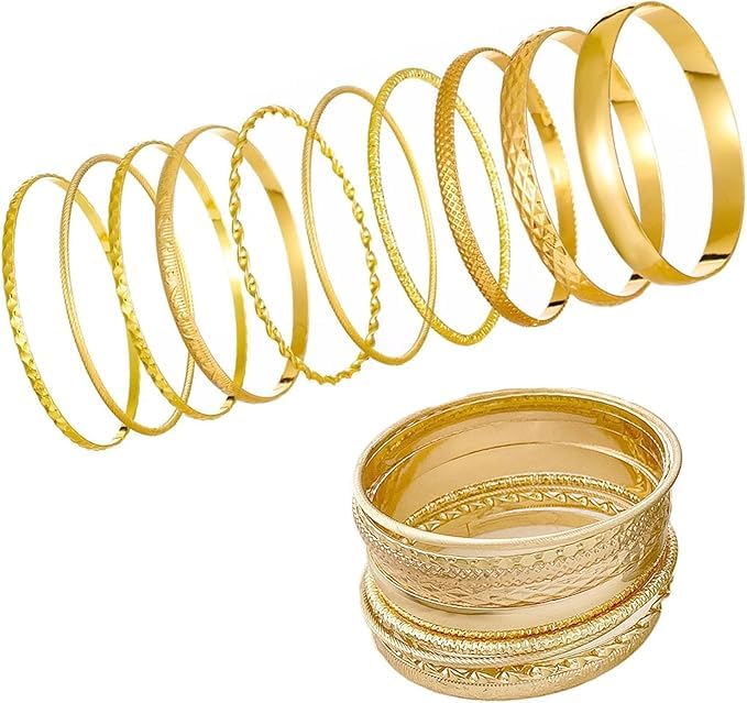 10Pcs Goldene Boho Armreifen Set Damen–Stapelbare Vintage Armbänder, Punk Chunky Gold Armreif,Goldene Braelets für Hochzeit/Party, Modische Geschenke für Frauen und Mädchen