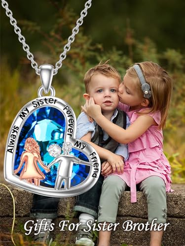 WINNICACA Brother Sister Necklace Sterling Silver Heart Crystal Gifts From Brother Always My Sisters Forever My Friend Jewelry Gifts for Birthday2