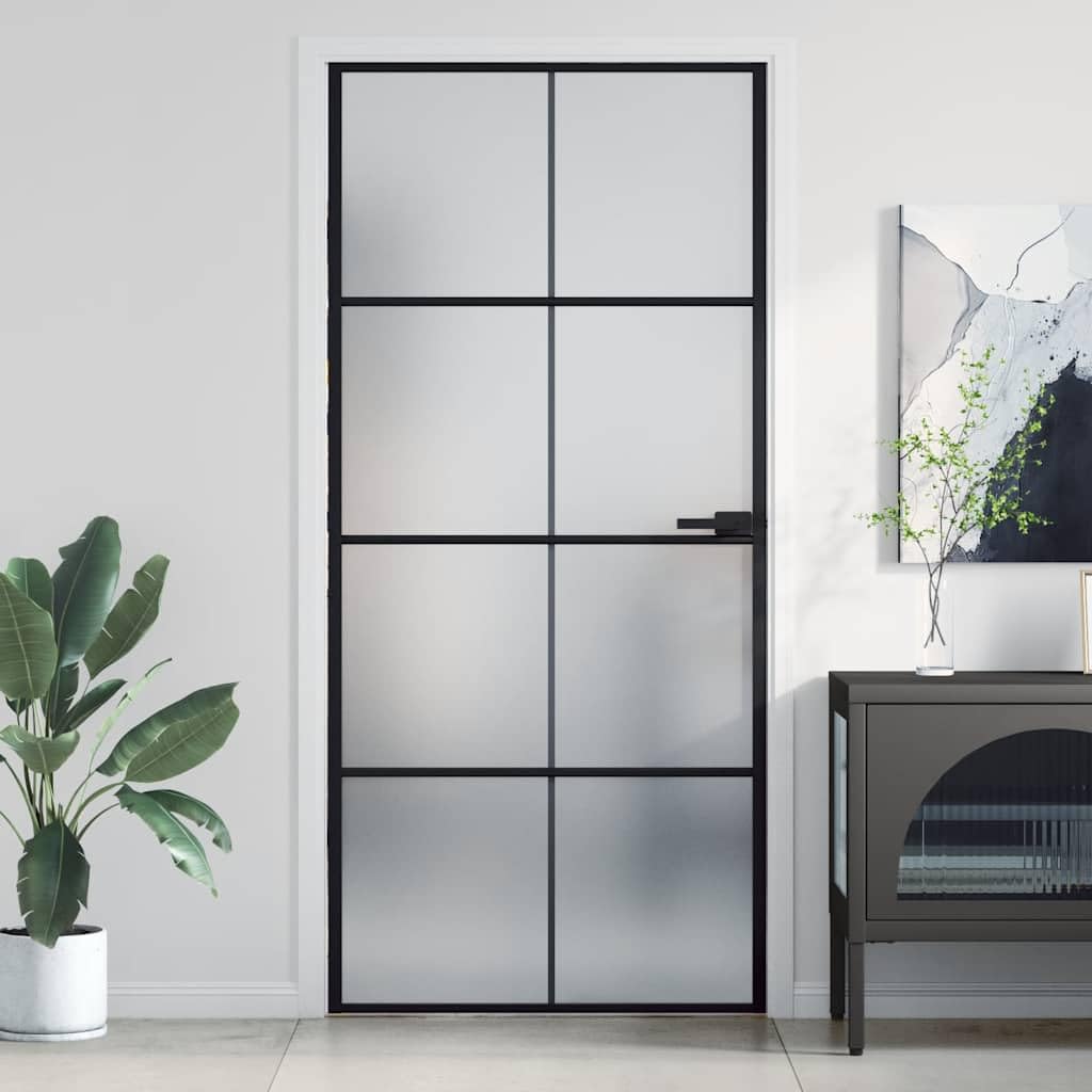 Porte intérieure mince noir 93x201,5 cm verre trempé aluminium