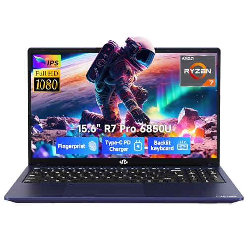 NIMO 15.6' Light-Gaming-Laptop, 8 Cores AMD Ryzen 7 Pro 6850U 16GB LPDDR5 RAM 1TB SSD (Beat i7-1360P Up to 4.7GHz) AMD Radeon 680M GPU IPS FHD Computer with 100W Type-C Backlit Keyboard Fingerprint