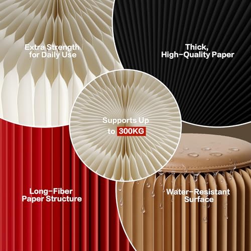 Image of 17 Inch Folding Stool 660lb Foldable Paper Stool, Eco-Friendly Kraft Paper Honeycomb Design Home Furniture Modern, Foldable to 1.2 Inch Round Foot Stool for Living Dining Room (Brown)