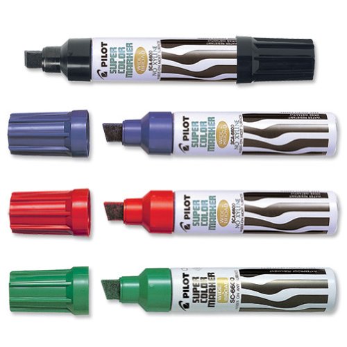 Pilot Jumbo Permanent Marker Oil-based Chisel Tip 3-12.5mm Line Assorted Ref SC6600W4 [Pack of 4]