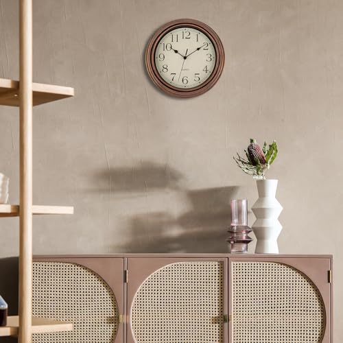 Image of Foxtop Vintage Copper Wall Clock 12 Inch Silent Non Ticking Battery Operated Quartz Round Retro Wall Clock Decorative for Kitchen Bedroom Living Room Office Classroom