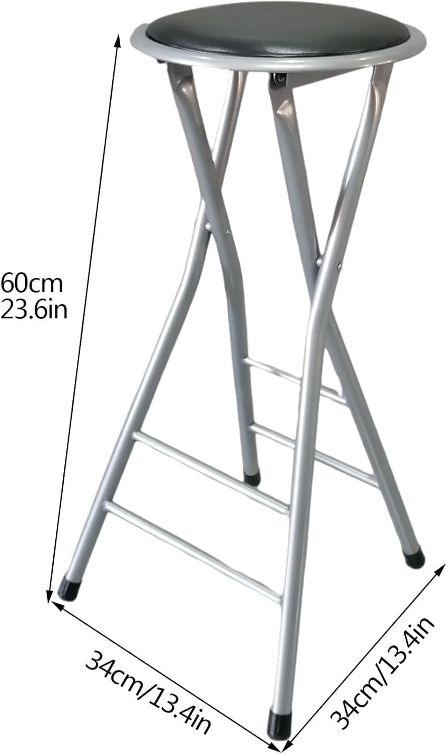 Taburete Plegable, Taburete De Bar De 24 Pulgadas De Altura con Capacidad De 120 Kg, Sin Respaldo para Cocina, Camping, Recepción, Black, 60cm/24in