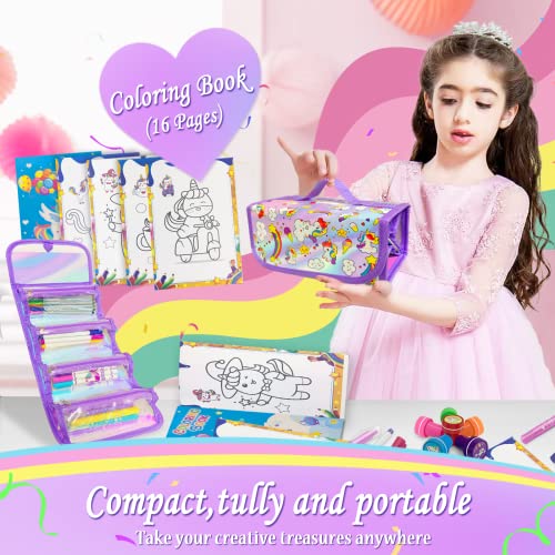 Image of weirtoya 56 PCS Washable Scented Markers with Glitter Pencil Case, Mermaid Unicorn Arts and Crafts for kids 4-6-8 Kids Coloring Drawing Kits for 4-8 Years Old Girls (Purple, 56)