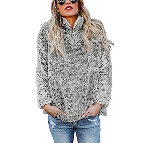 Neal LINK Womens Fluffy Fleece Hoodie Sweatshirt Pullover Outwear Tops Jumper Lapel Fur (Gray, US M(Asin XL))