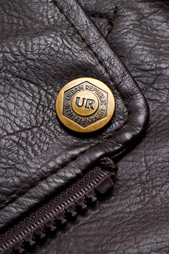 URBAN REPUBLIC Boy's Faux Leather Motorcycle Biker Jacket (14-16, Dark Brown Moto)
