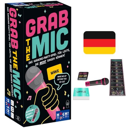 HUCH!, Grab The Mic Spiel Deutsch, Karaoke Spiel mit lustigen Songtext-Challenges, Partyspiele lustig für Familien und Freunde, Für 2-8 Spieler ab 8 Jahren