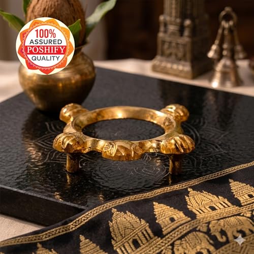 Image of Pure Brass Shankh Stand | Handcrafted Shankh Stand for Puja | Traditional Brass Stand for shankh | Spiritual Home Decor - 2254