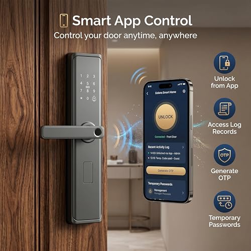 Image of Golens X33 Grey Matte Smart Door Lock | 6-Way Unlock (Fingerprint, PIN, RFID Card, Key, App, Dynamic Password) | USB Emergency Power | Premium Matte Finish Digital Lock