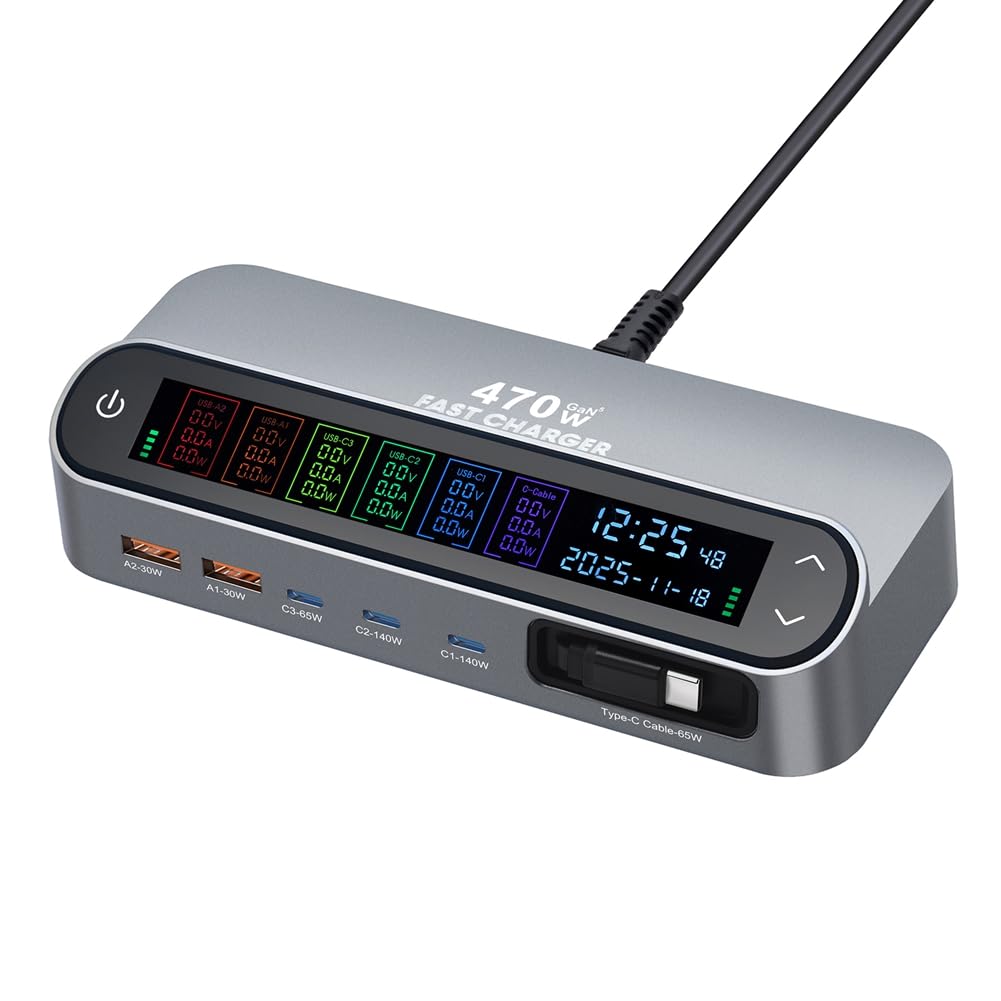 Spina EU 470W/405W Display LCD Schermo GAN Desktop Caricatore Multi-Port 140W Type-C Ricarica Rapida 470W