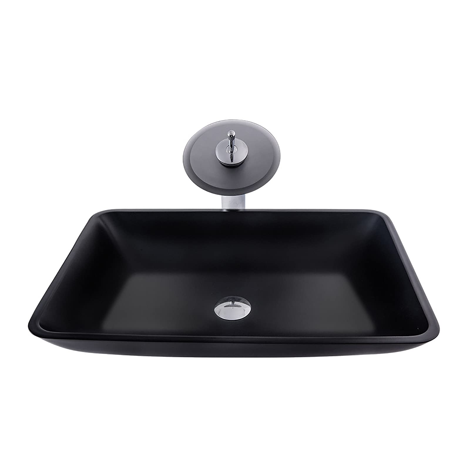 SBCGFY Vessel Sinks, Bathroom Vessel Sink Artistic Glass Vessel Sink Vessel Bowl Sink Countertop Vanity Vessel Sink With Waterfall Faucet And Pop Up Drain Combo,Rectangle B-One Size