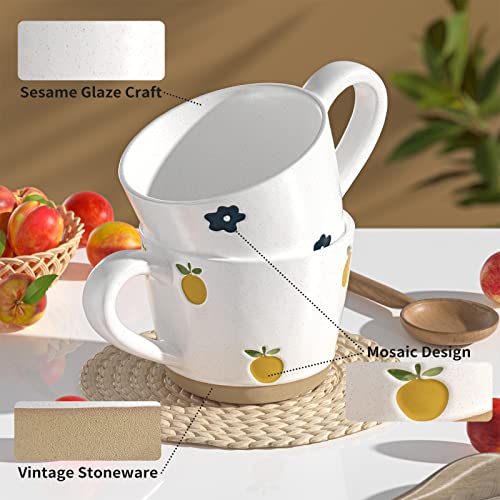 Powerwoo Coffee Mugs Set Of 2, 12Oz/350Ml Ceramic Coffee Mugs Handles Couple Cup, Flowers And Oranges Mug Best Gifts Novelty Coffee Mug Gift For Women/Men/Kids, Microwave Safe #TOP3