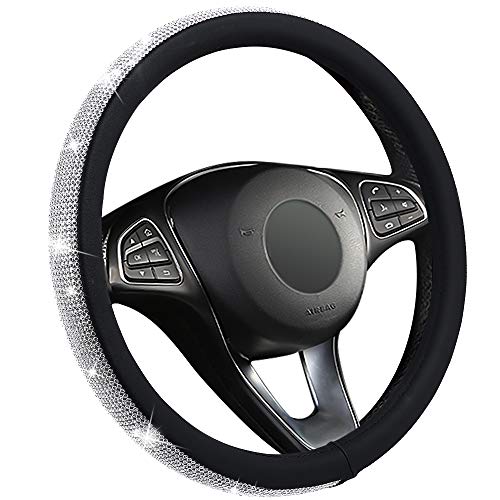 OTUAYAUTO Bling Bling Housse de Volant avac strass brillante - 37-38 cm Couvre Volant universel en cuir microfibre - Magnifique, Brillant et Luxueux