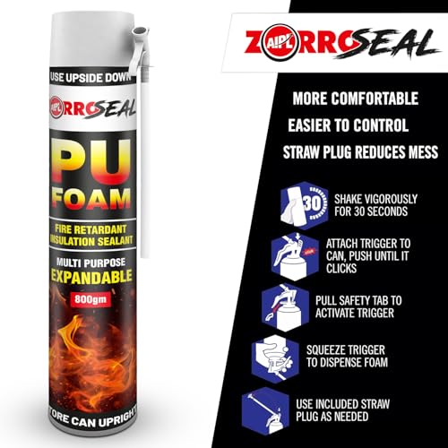 Image of AIPL Zorroseal ZS-750-FR Multipurpose Expandable PU Foam Insulation Sealant Spray For Window Tile Door & AC Gaps - 800 Gram - Fire Rated Polyurethane PU Foam Sealant - 1 PC 1 Bottle