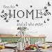 Black Vinyl Wall Sticker Wall Word Quotes Bless This Home and All who Enter Wall Decals Flowers Butterfly Wall Decor Sticker for Entryway Living Room Home Decor.
