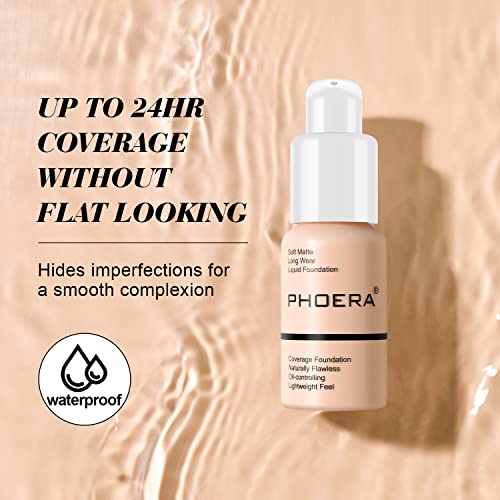 Bestland Phoera Foundation Full Coverage Liquid Foundation Cream - Long-Lasting Lightweight Concealer - Oil-Free Formula - Natural Shade - Suitable For All Skin Types (Buff Beige #104) #TOP5