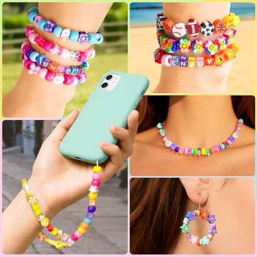 Image of Gionlion 1200 Pcs Polymer Clay Beads Bracelet Making Kit, 25 Style Animal Fruit Flower Butterfly Bunny Pony Letter Beads Charms for Jewelry Making, DIY Art and Crafts Toys Gifts