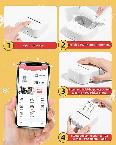 Image of Phomemo Mini Sticker Printer with 3 Rolls Paper, AI Smart APP Portable T02 Thermal Print Pods Mini Printer for Notes, Work Plan, Creative DIY, Birthday Fun Gift, Compatible with iOS & Android