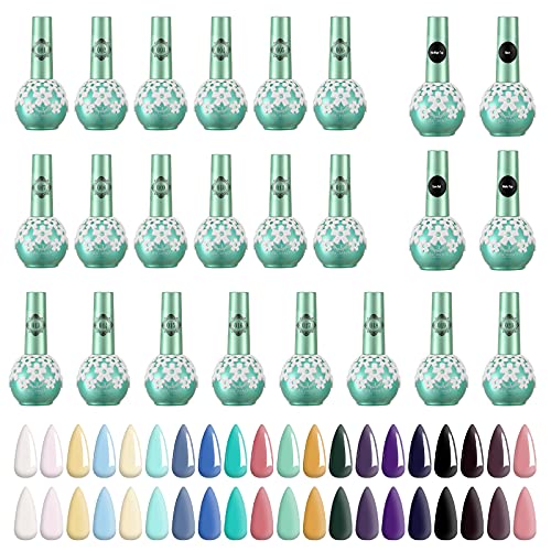 GelNail24PcsGelNailSet Polish Set For All Seasons With An Enhanced Nail Shine And Matte Top And Base Coats.