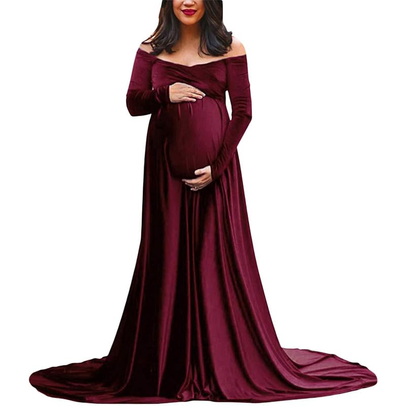 Sukienka ciążowa sesja zdjęciowa sukienki na baby shower dla kobiet w ciąży ubrania ciążowe z długim rękawem dekolt w serek aksamitne sukienki ciążowe suknia ciążowa fotografia sukienka