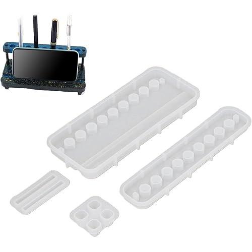 4 PCS Resin Pen Mold, Easy Demoulding Pen Holder Molds, Mobile Phone Holder Silicone Mold for Epoxy Resin, Home DIY Crafts