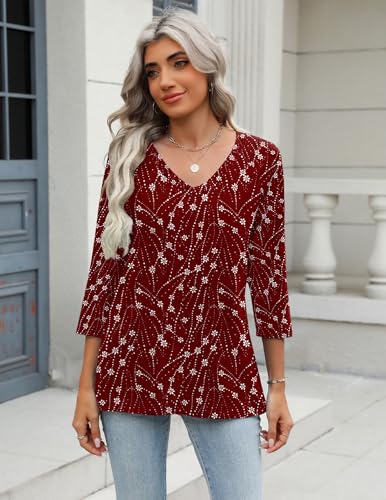 Image of Zeagoo 3 /4 Length Sleeve Womens Tops Casual V Neck Shirts Soft Basic Tees Business Work Blouses