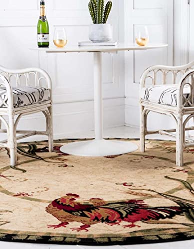 Image of Unique Loom Barnyard Collection Area Rug - Farm (10' Round, Cream / Black)