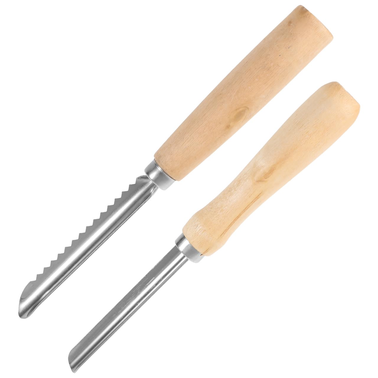 Cabilock 2pcs Corer and Pitter, Stainless Steel Fruit Corer with Wooden Handle, Serrated and Smooth Pitter for Apple, Pear, Peach