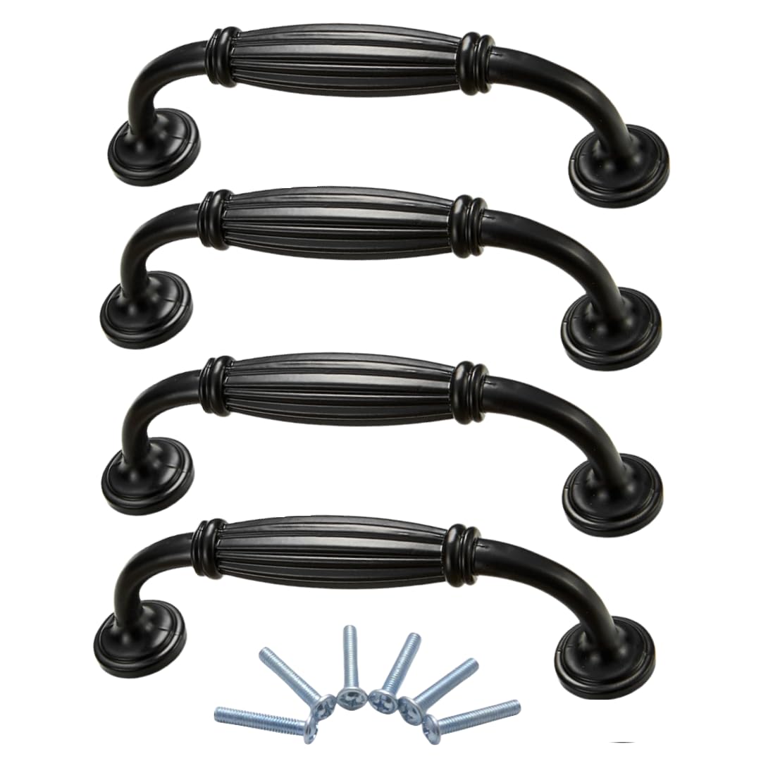 NLQCSXWEP Zinc Alloy Cabinet Bow Handle, Zinc Alloy Cabinet and Drawer Handles Matte Black Multiple Sizes 4-Pack(6064-96mm)