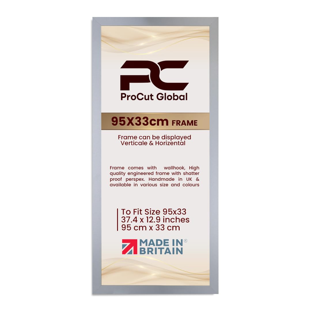 Procut Global 95X33CM Silver Picture Frames - Modern Wooden Photo Frame with Shatterproof Perspex for Wall or Tabletop - Perfect for Posters, Certificates, Prints - Sizes & Colors Available