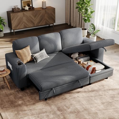 LINSY HOME Sectional Sleeper Sofa with Pull Out Couch Bed Convert...