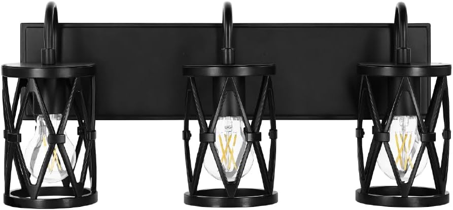 Sylvania 21" Vanity Light with 90 Lm Integrated Nightlight, 3-Bulb Fixture, Indoor/Bathroom/Hallway, Hardwired, Black Matte Finish - 1 Pack (63582)