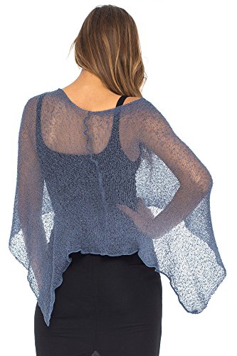 Back From Bali Womens Sheer Poncho Shrug Bolero, Lightweight Summer Shrug Pullover Sweater Blue Jean #TOP1