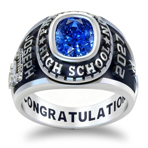 PhaedraOona Mens Class Ring 925 Silver Personalized - Custom Class Rings Graduation School Ring Perfect High School Graduation Gift for Men 2026(sliver)