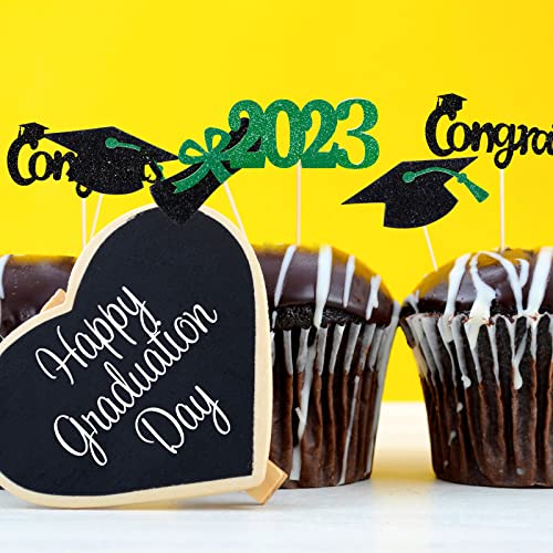 100 Pack 2023 Graduation Cupcake Toppers Grad Cap Food Appetizer Picks Cake Graduation Party Decorations Diploma Cupcake Picks For Cake Class Of 2023 Graduation Party Supplies (Black And Green) #TOP4