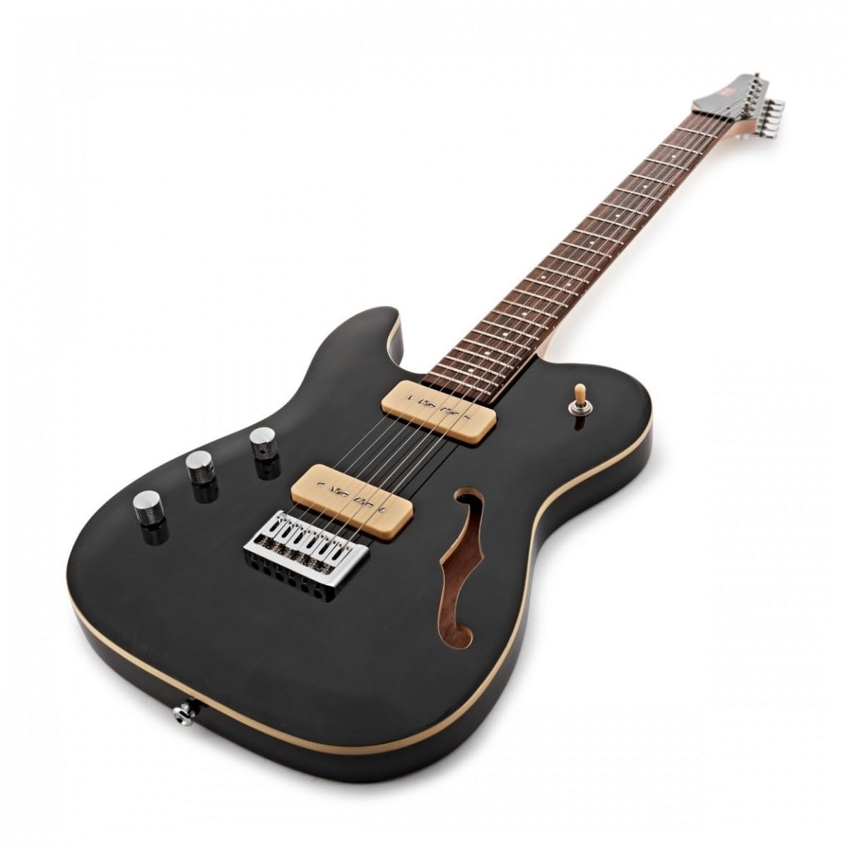 Chitarra elettrica mancina 734 SH di G4M, nero trasparente | Mancina con Scala 25,5", Calore Humbucker e Chiarezza Single-Coil, Corpo Mogano con Foro F, Capotasto Nubone