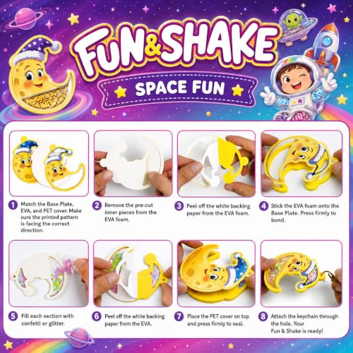 MZYTOZA Shake-its DIY Glitter Craft Kit with Keychains for Kids | Unicorn and Princess Art & Craft Activity | Creative Travel Toy, Party Favors & Valentine's Gift for Ages 4-9 (Purple-Blue) - Image 6