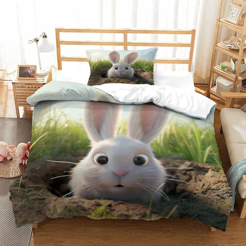 Housse de couette lapin 3D idée cadeau lit enfant microfibre douce 3 pièces